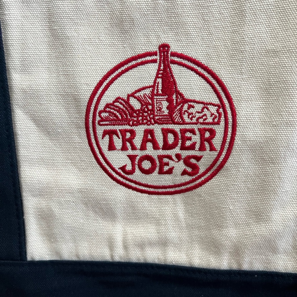 Trader Joe’s LARGE Reusable Heavy Canvas Shopping Bag, Off White & Navy Blue